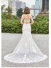 Beaded Ivory Lace Tulle Butterfly Back Unique Wedding Dress